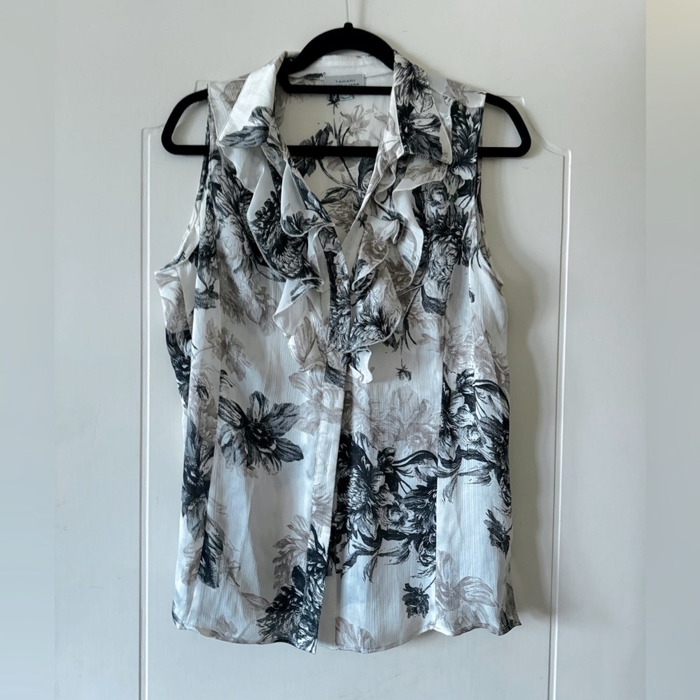 Tahari ruffled floral sleeveless top
